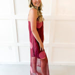Polka Dot Sheer Maxi Dress - Burgandy