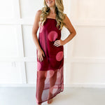 Polka Dot Sheer Maxi Dress - Burgandy