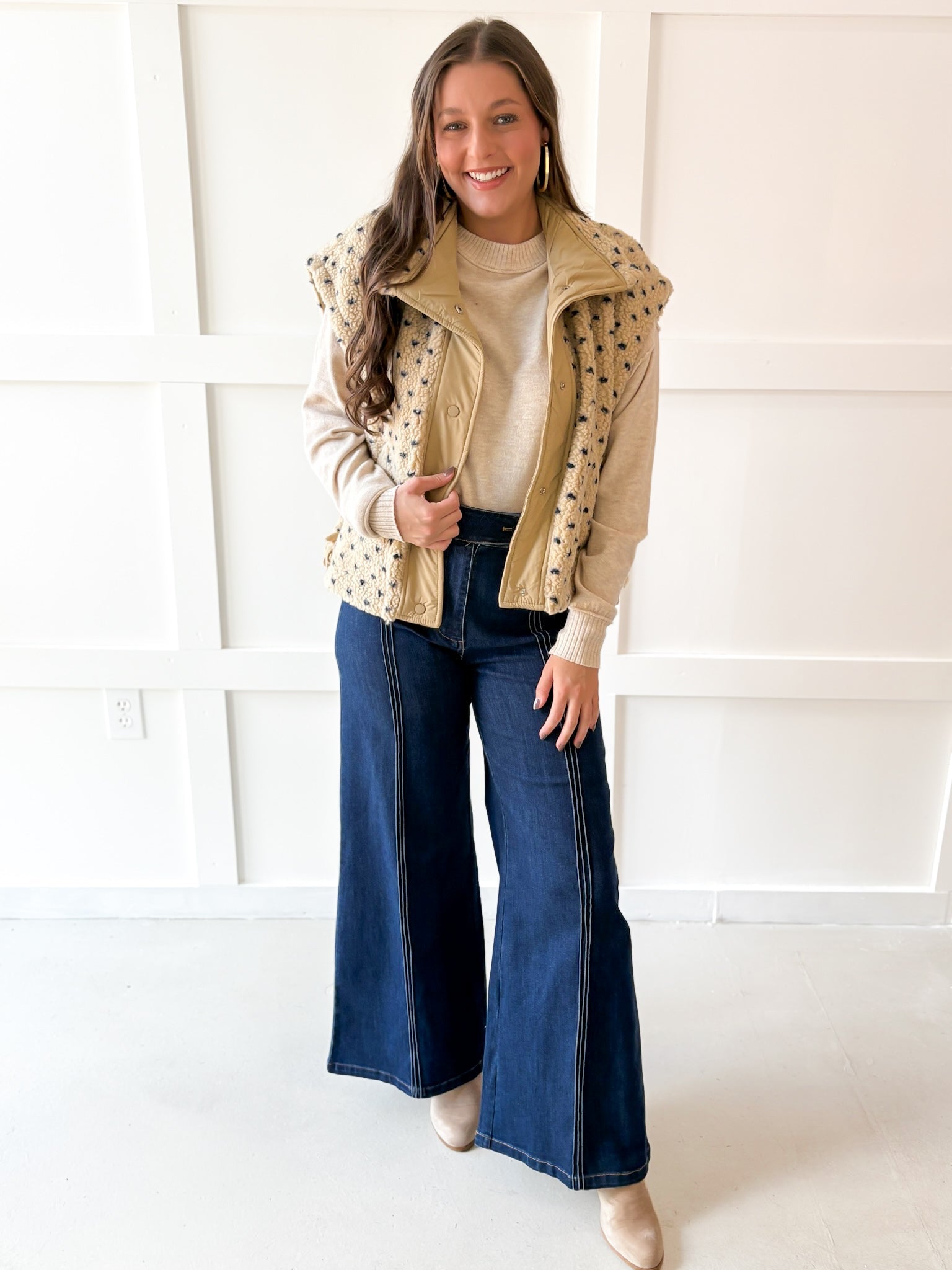 Polka Dot Sherpa Vest-Navy