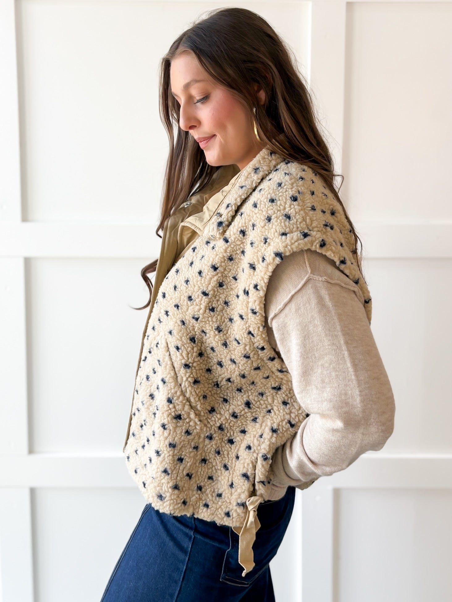 Polka Dot Sherpa Vest-Navy