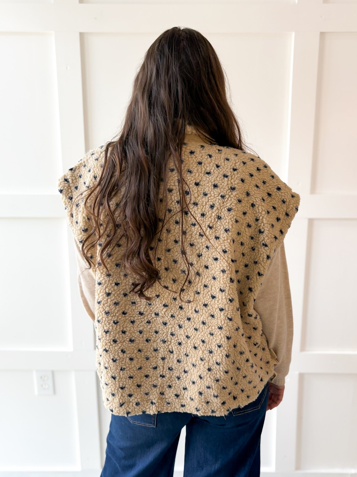 Polka Dot Sherpa Vest-Navy