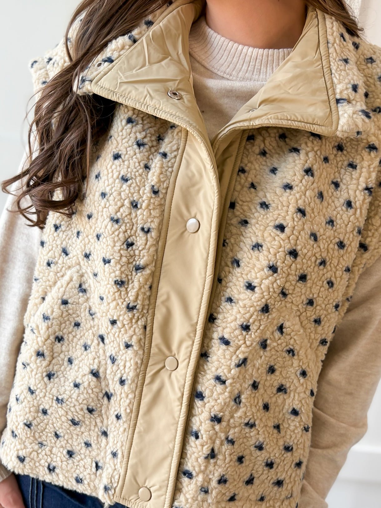 Polka Dot Sherpa Vest-Navy