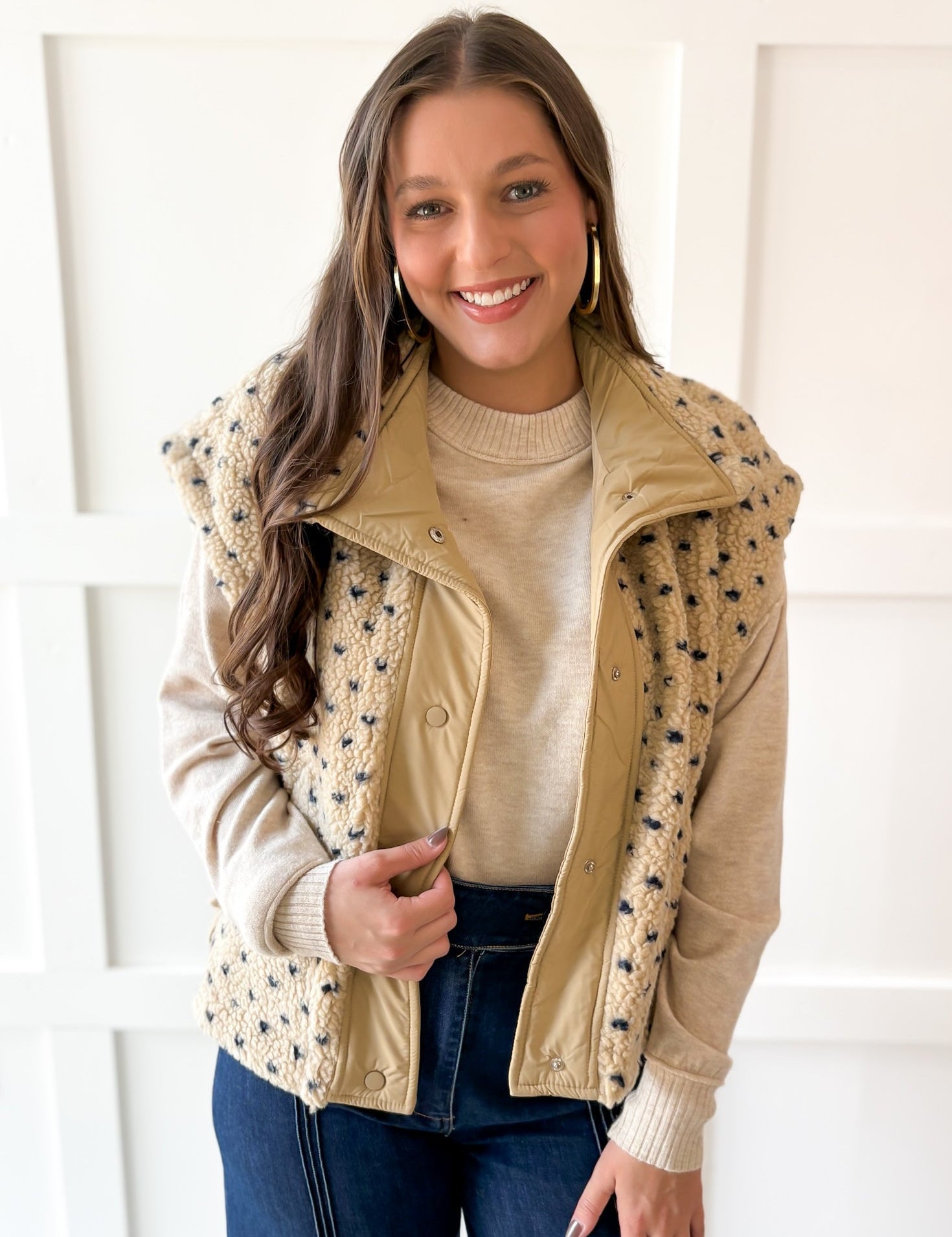 Polka Dot Sherpa Vest-Navy