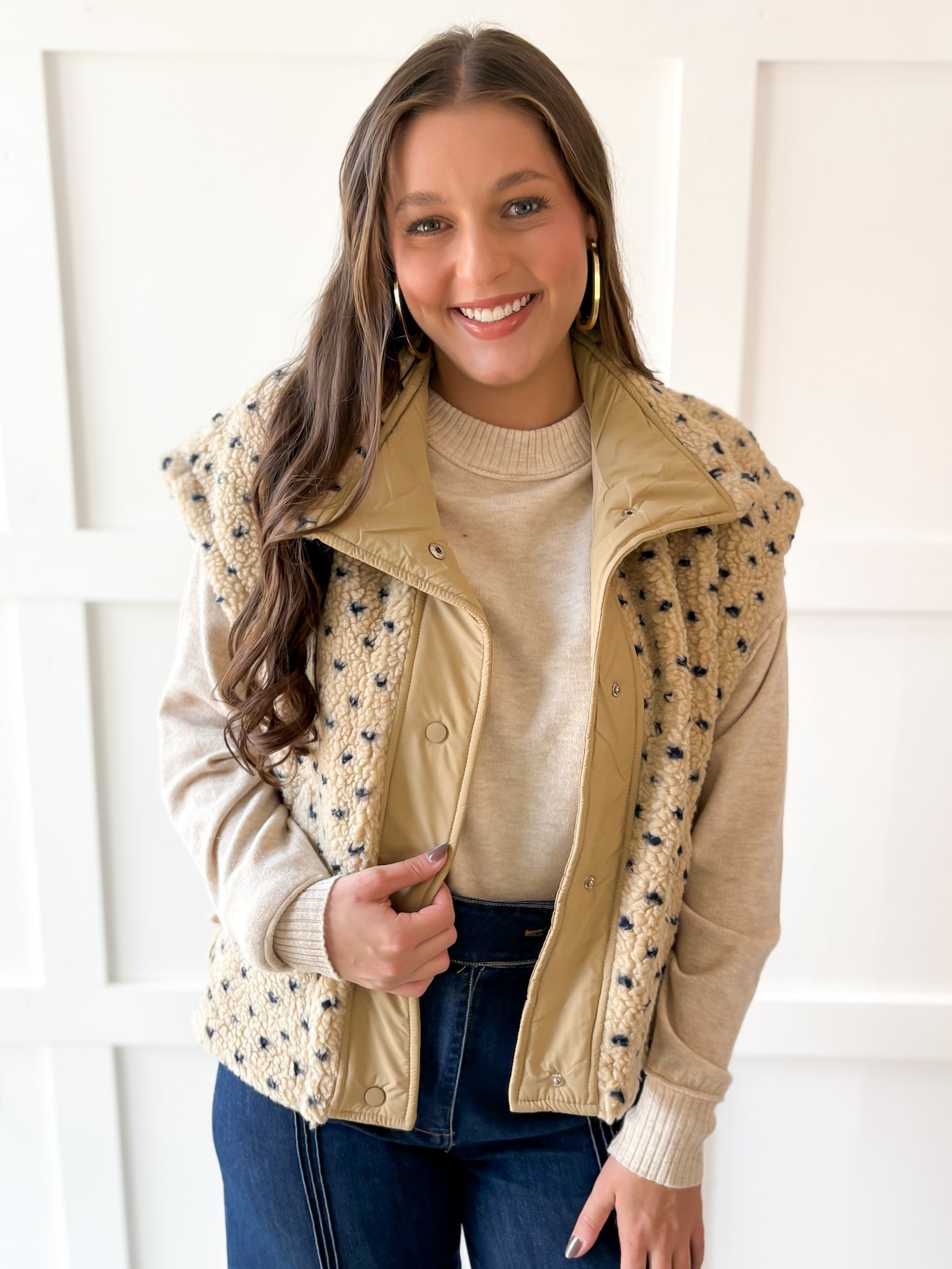 Polka Dot Sherpa Vest-Navy