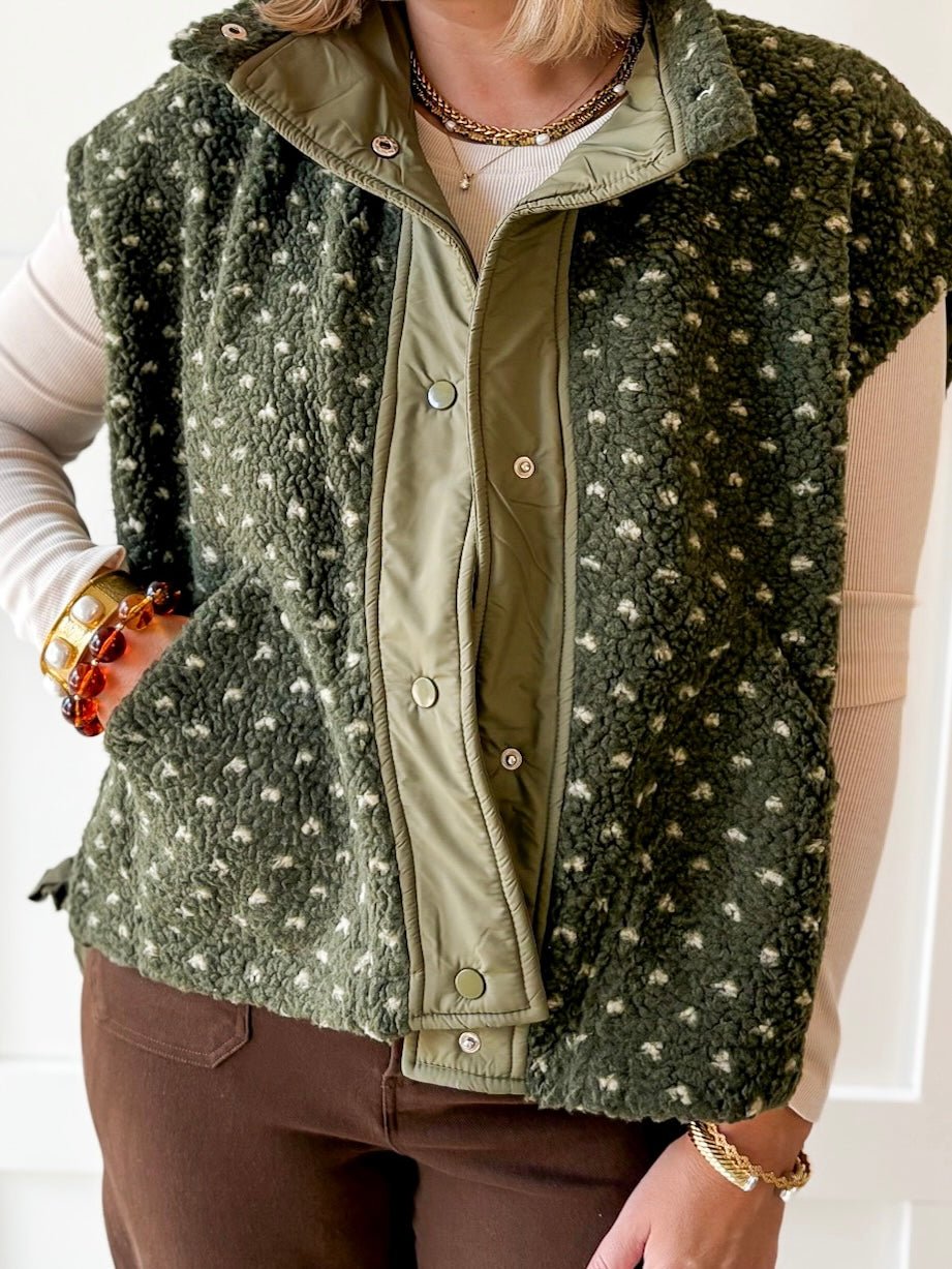Polka Dot Sherpa Vest- Olive