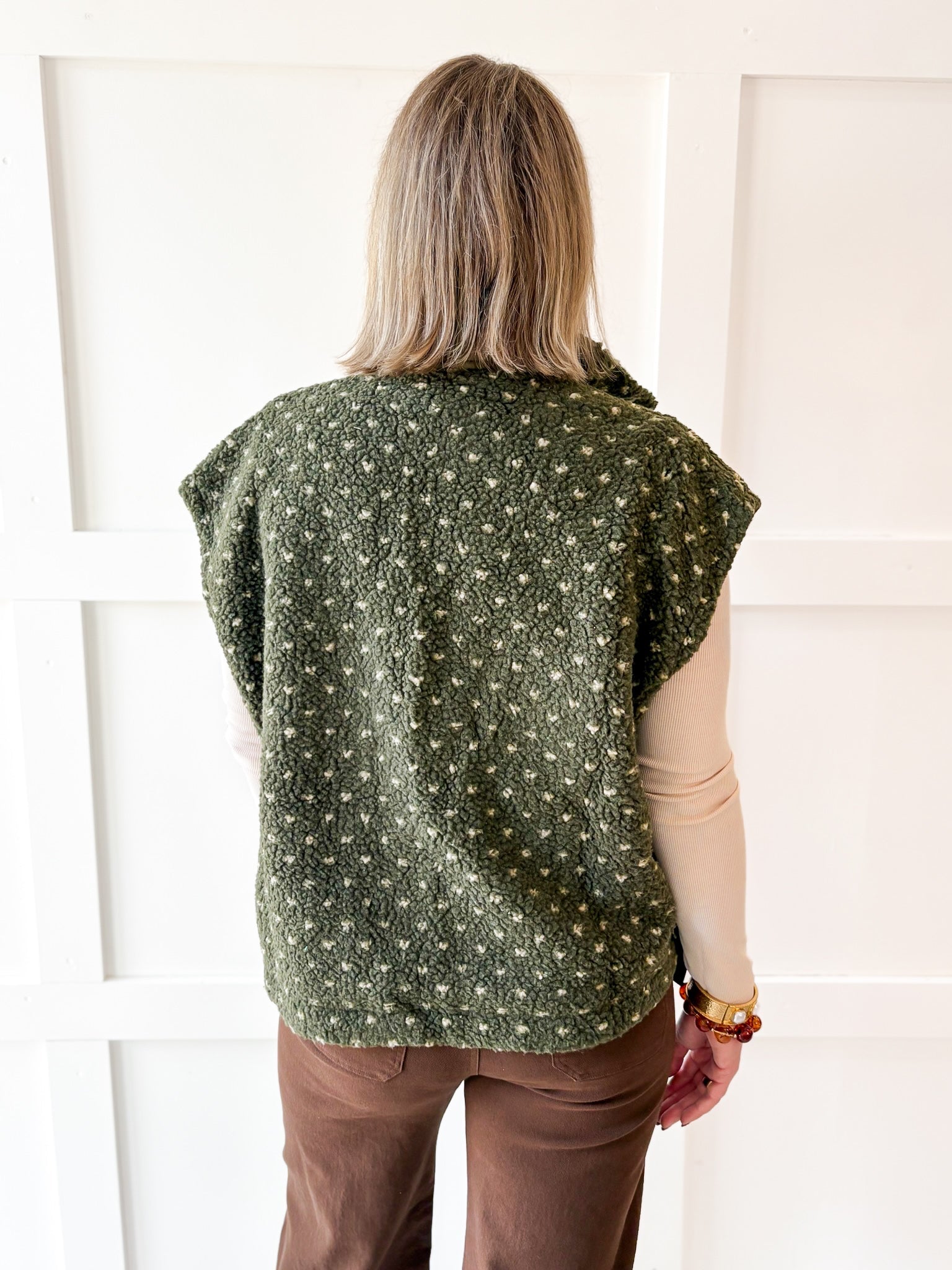 Polka Dot Sherpa Vest- Olive