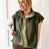 Polka Dot Sherpa Vest- Olive