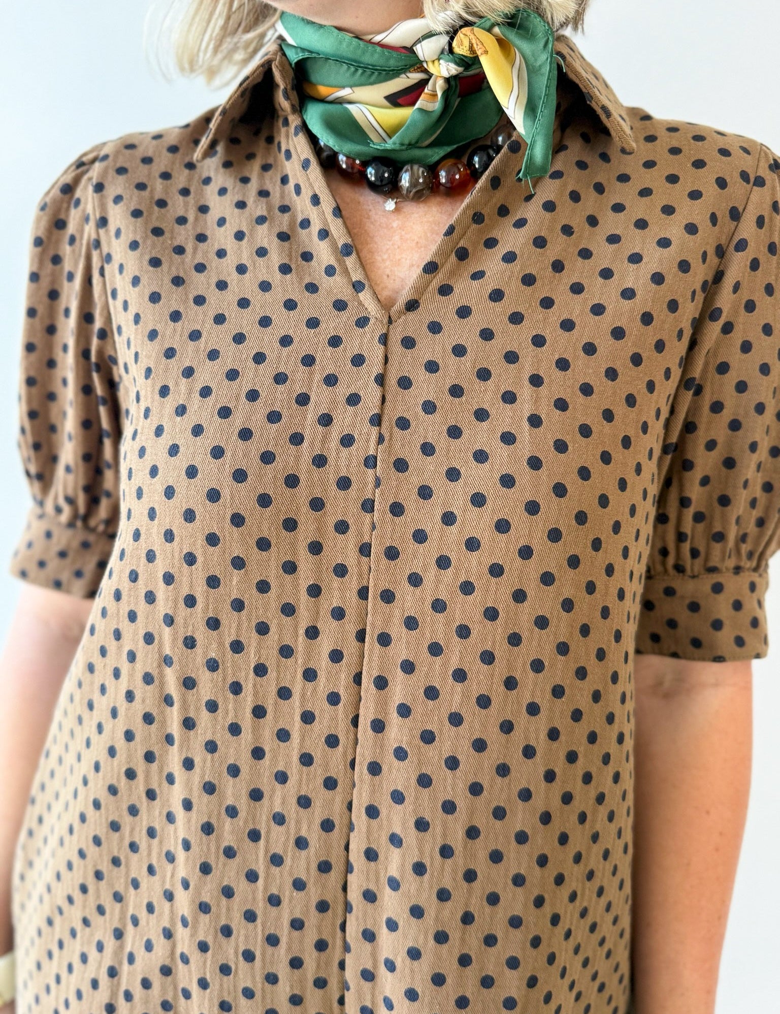 Polka Dot Shift Dress - Brown