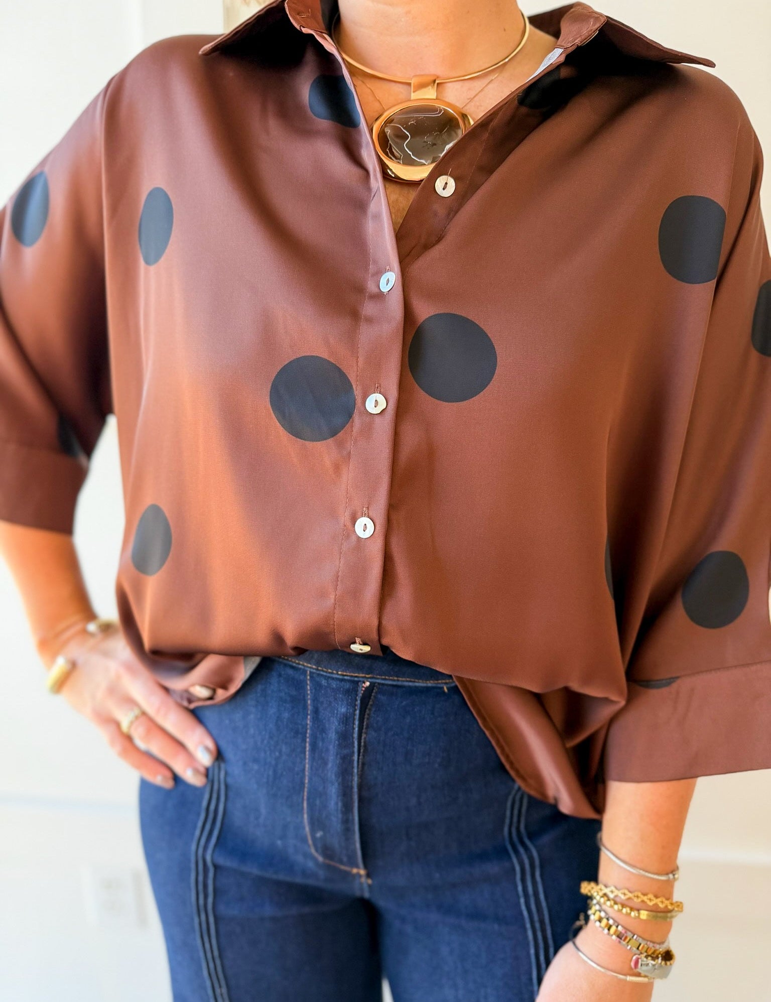 Polka Dot Shirt - Brown