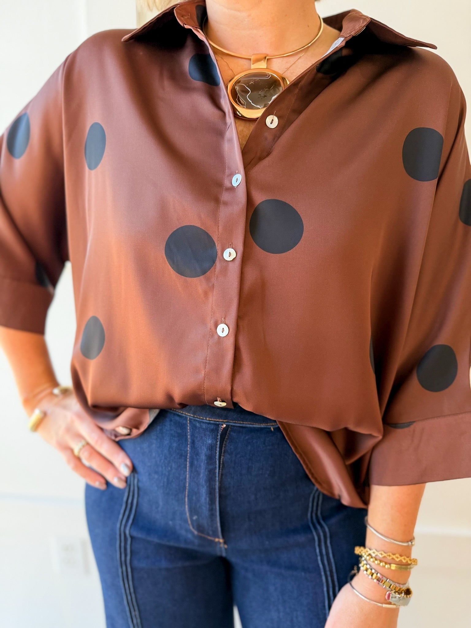 Polka Dot Shirt - Brown