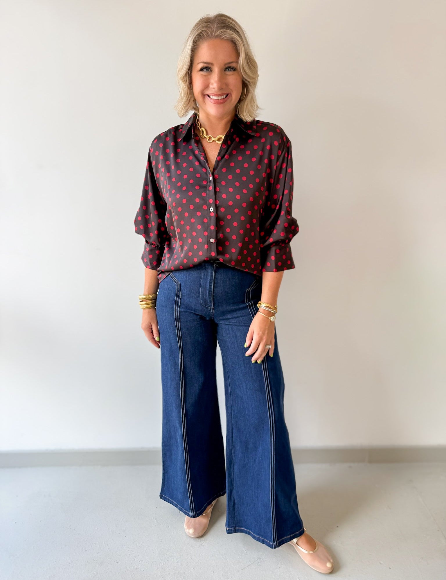 Polka Dot Shirt- Brown