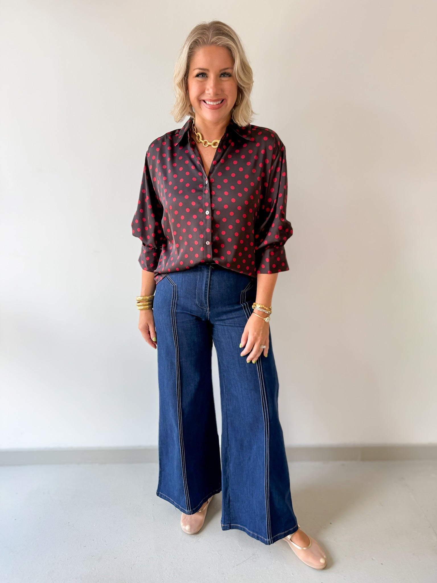 Polka Dot Shirt- Brown