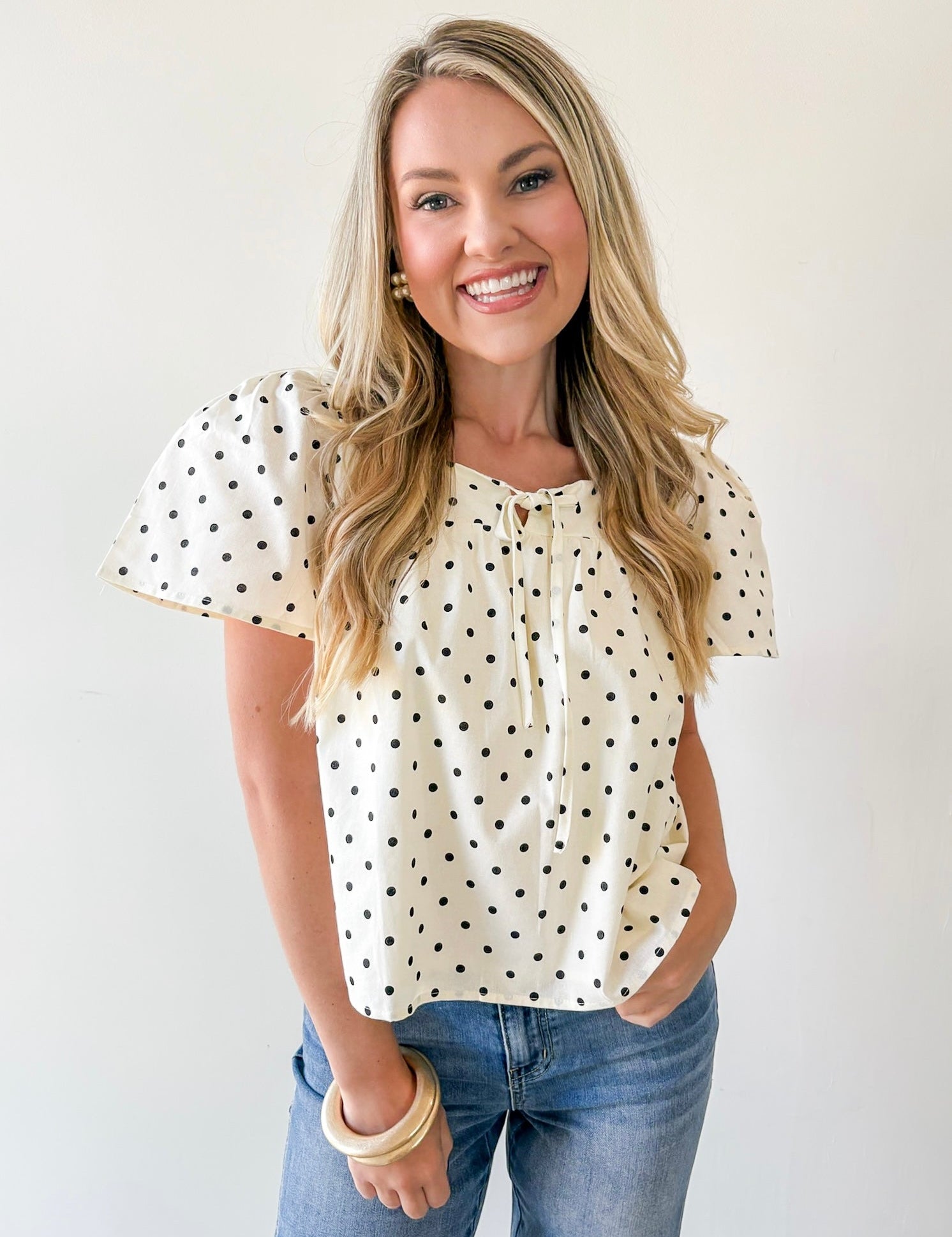 Polka Dot Square Neck Top