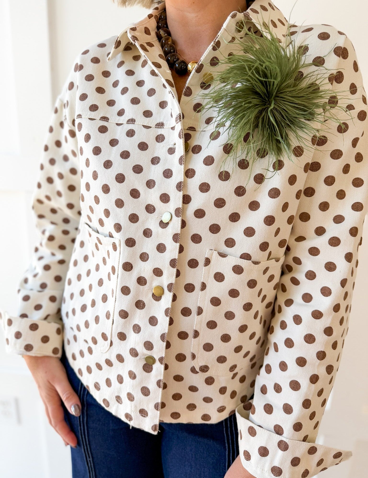 Polka Dot Twill Jacket - Camel