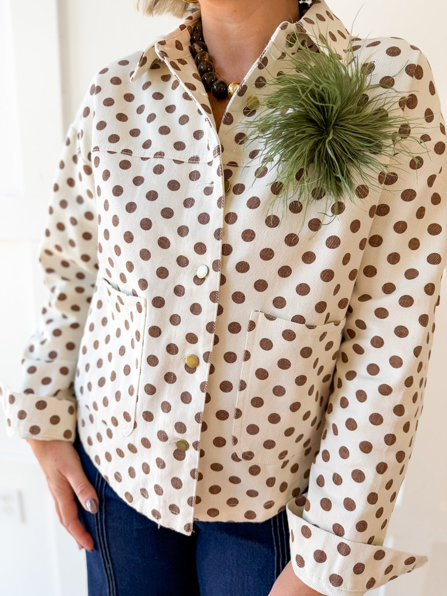 Polka Dot Twill Jacket - Camel