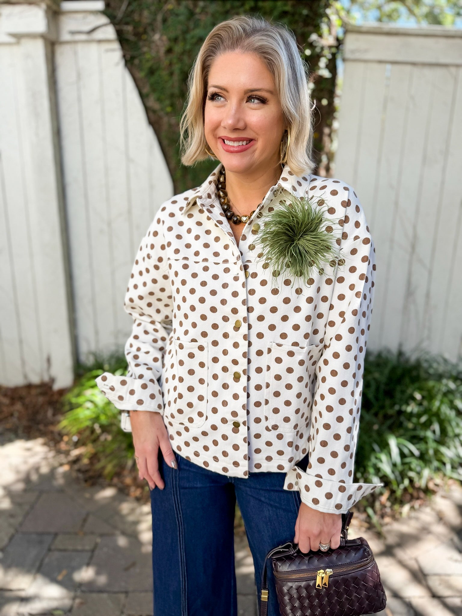 Polka Dot Twill Jacket - Camel