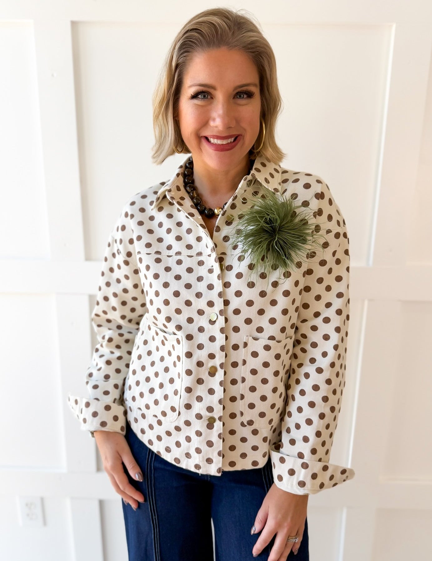 Polka Dot Twill Jacket - Camel