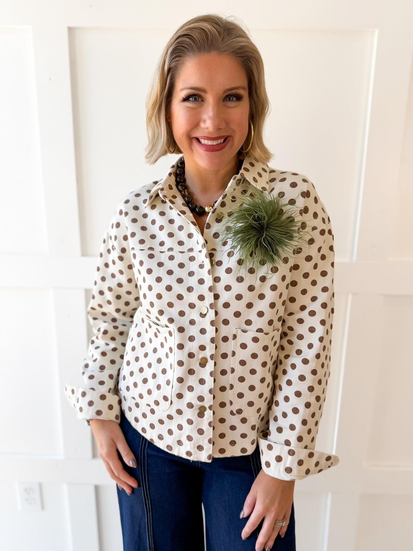 Polka Dot Twill Jacket - Camel