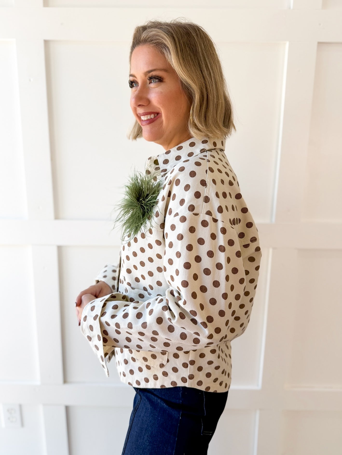 Polka Dot Twill Jacket - Camel