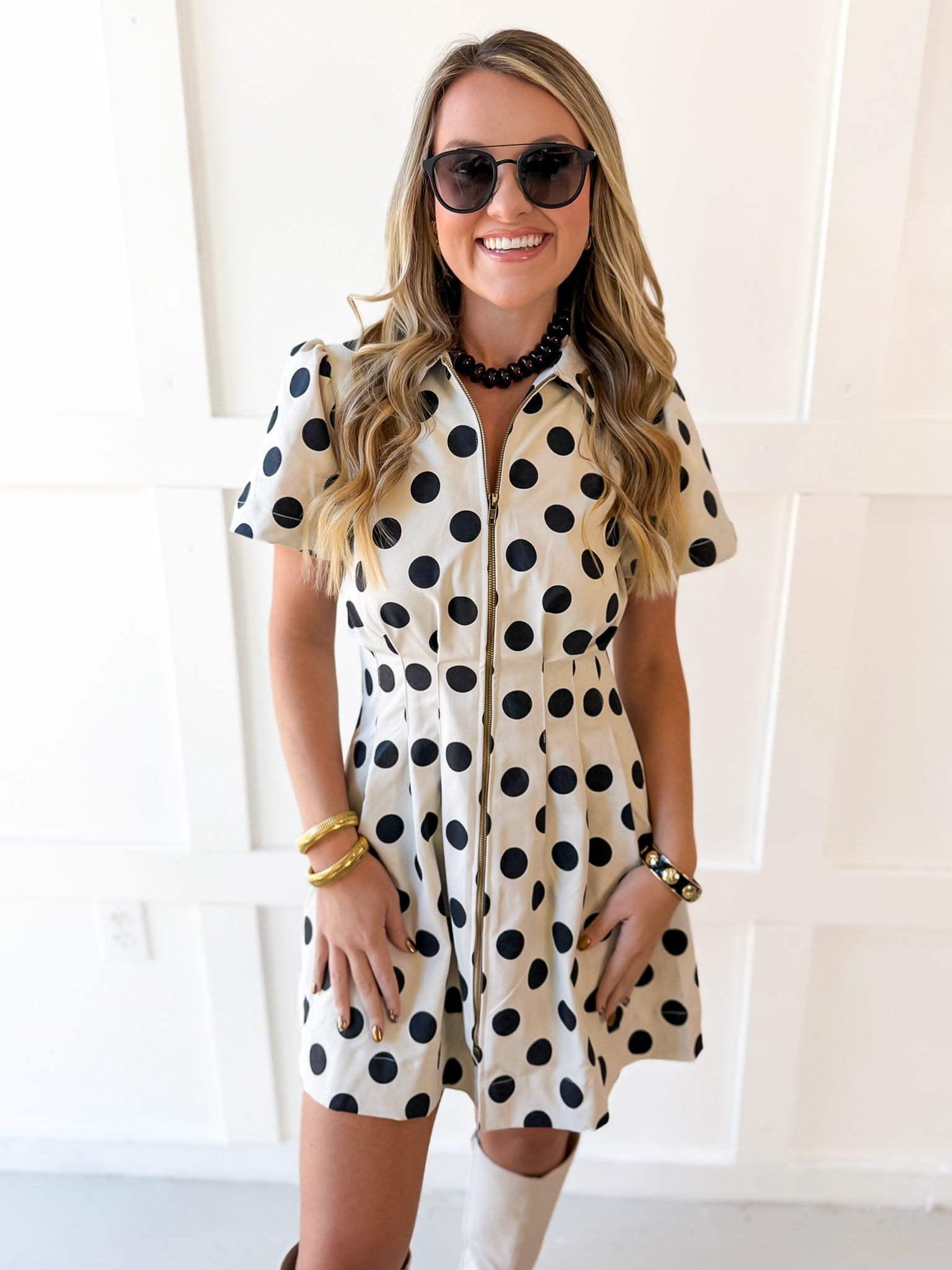 Polka Dot Utility Dress - Ivory