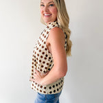 Polka Dot V Neck Top - Sand Brown
