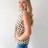 Polka Dot V Neck Top - Sand Brown