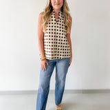 Polka Dot V Neck Top - Sand Brown