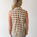 Polka Dot V Neck Top - Sand Brown