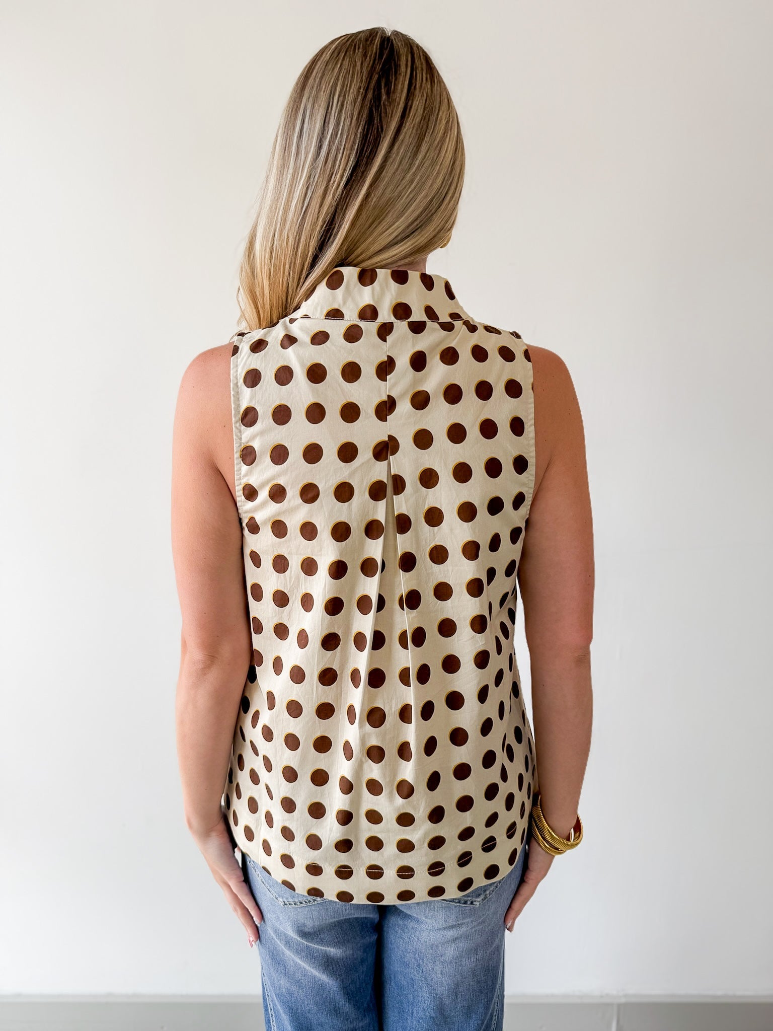 Polka Dot V Neck Top - Sand Brown