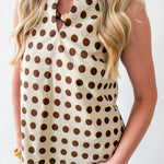 Polka Dot V Neck Top - Sand Brown