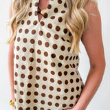 Polka Dot V Neck Top - Sand Brown