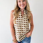 Polka Dot V Neck Top - Sand Brown