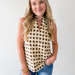 Polka Dot V Neck Top - Sand Brown
