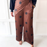 Polka Dot With Overlay Pants- Brown