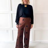 Polka Dot With Overlay Pants- Brown