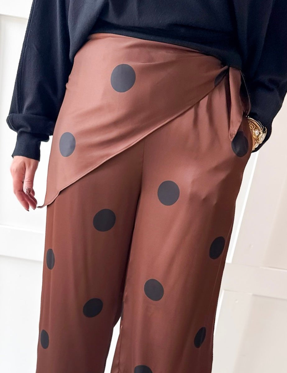 Polka Dot With Overlay Pants- Brown