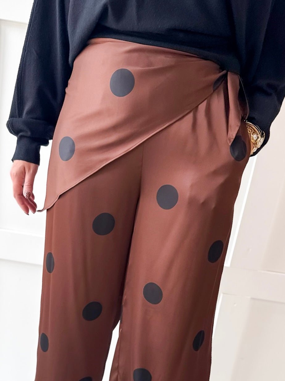 Polka Dot With Overlay Pants- Brown