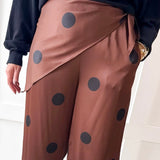 Polka Dot With Overlay Pants- Brown
