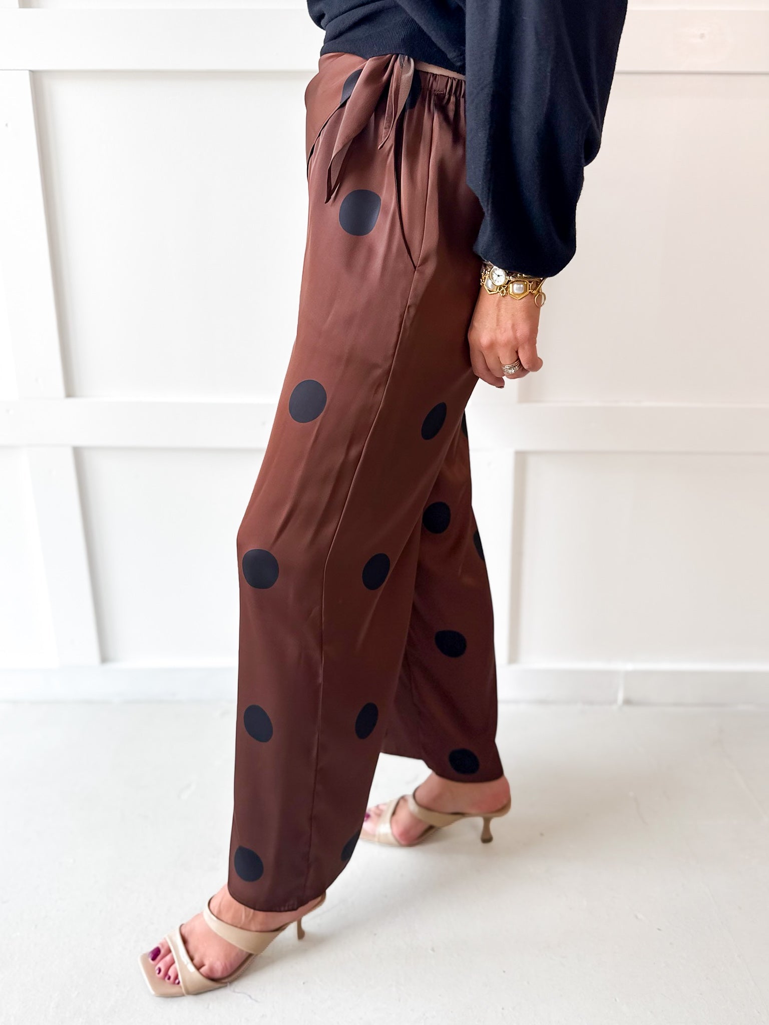 Polka Dot With Overlay Pants- Brown