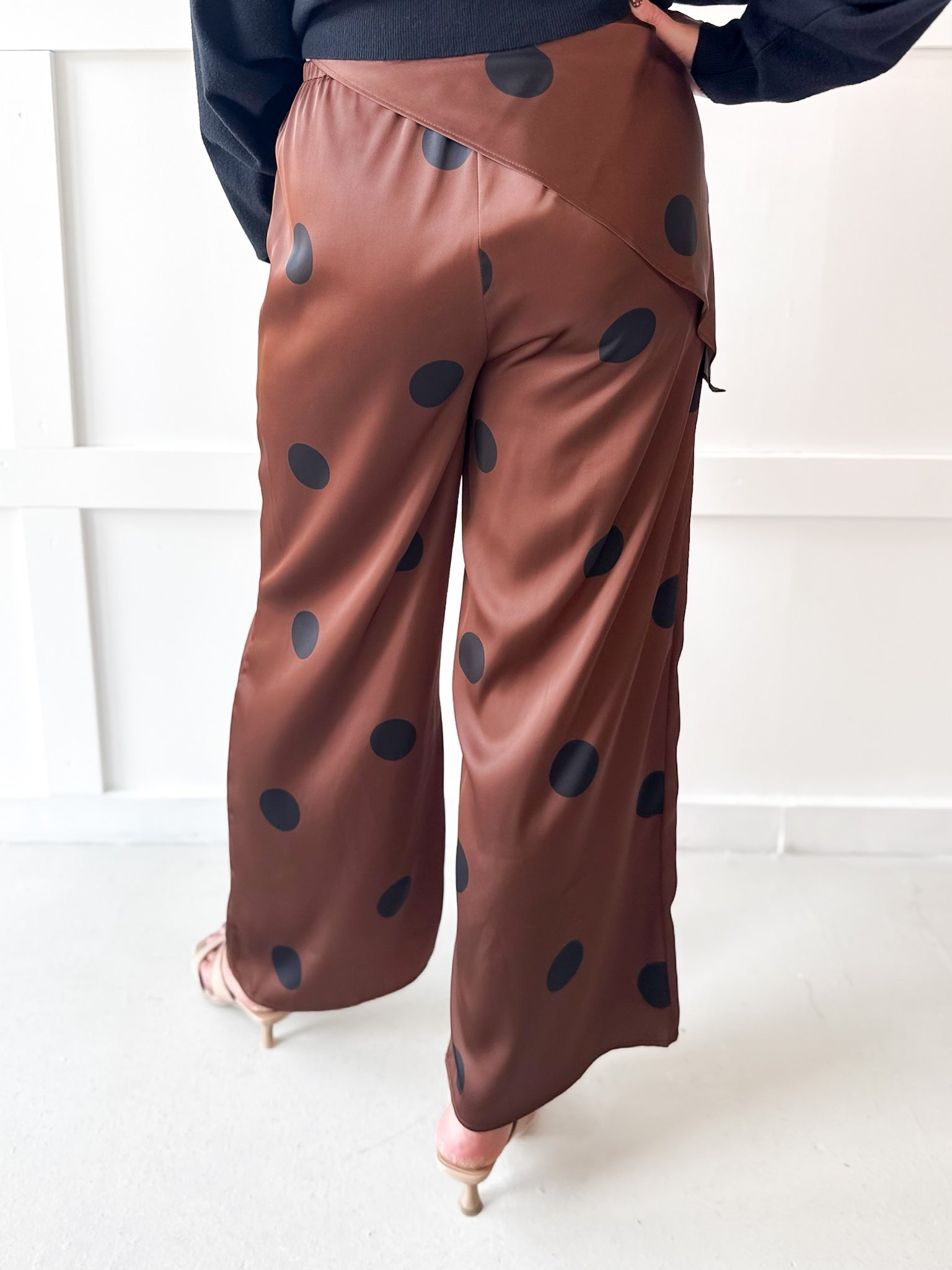 Polka Dot With Overlay Pants- Brown