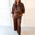Polka Dot With Overlay Pants- Brown