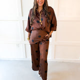 Polka Dot With Overlay Pants- Brown