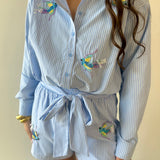 Poplin Hummingbird Shirt & Short Set - Blue