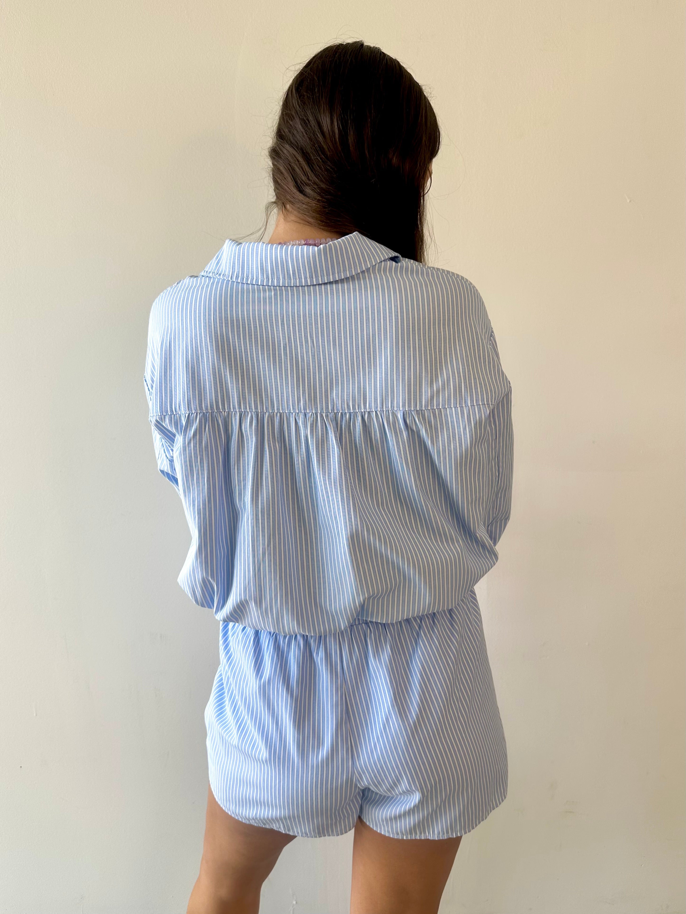 Poplin Hummingbird Shirt & Short Set - Blue