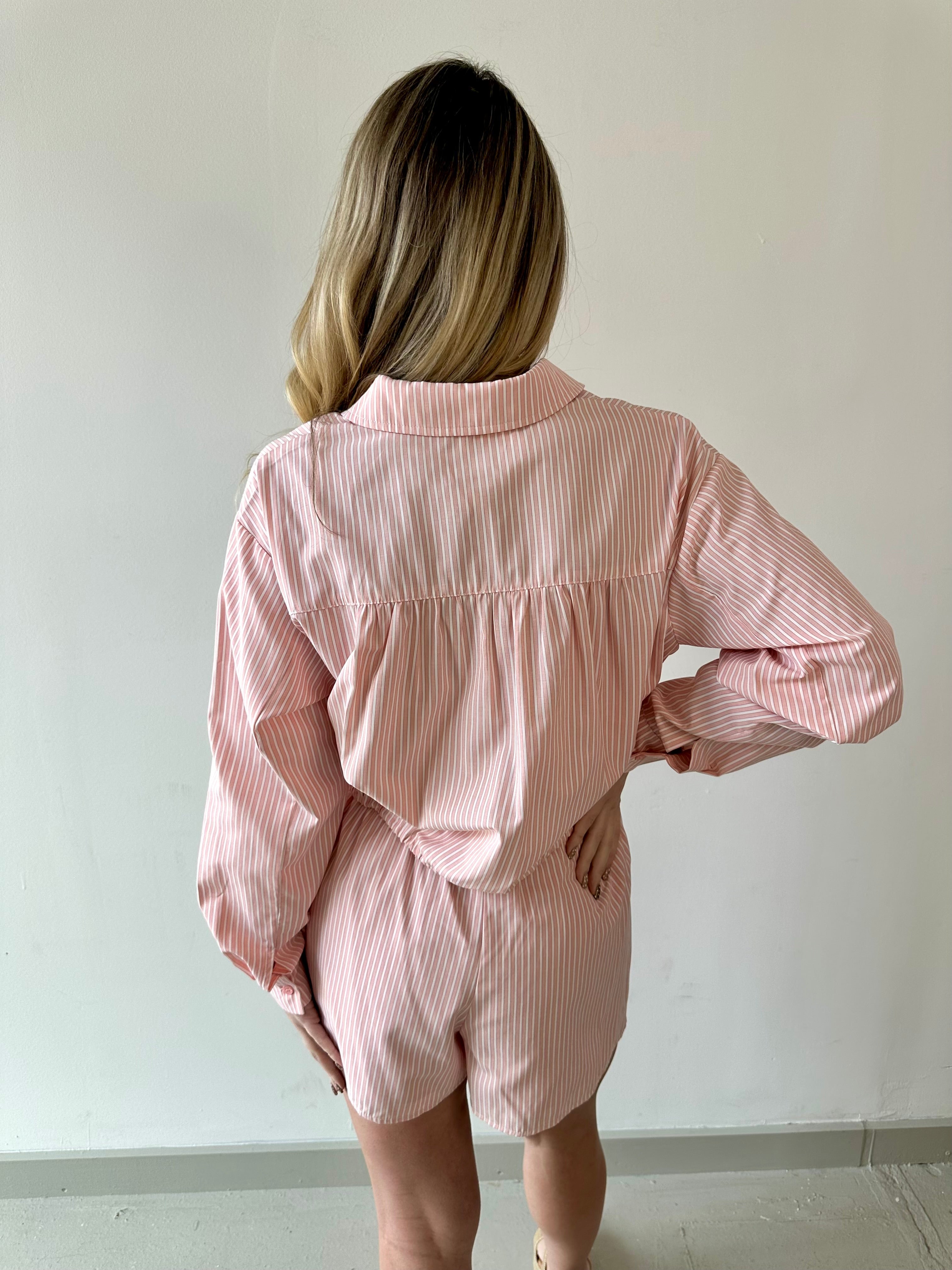 Poplin Hummingbird Shirt & Short Set - Peach
