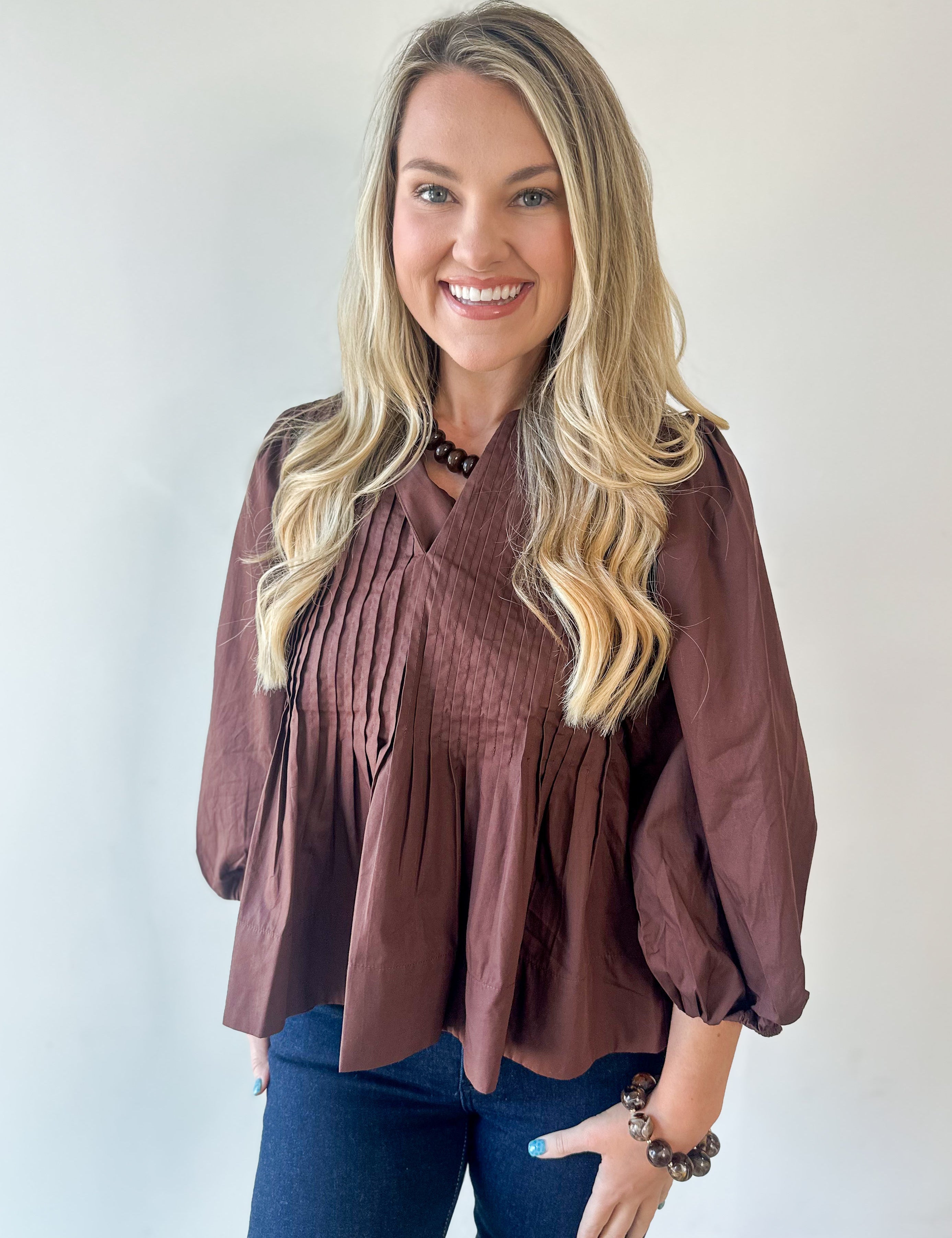Poplin Peplum Pleated top - Brown