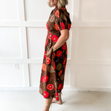 Poppy Print Puff Sleeve Dress - Brown