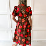 Poppy Print Puff Sleeve Dress - Brown