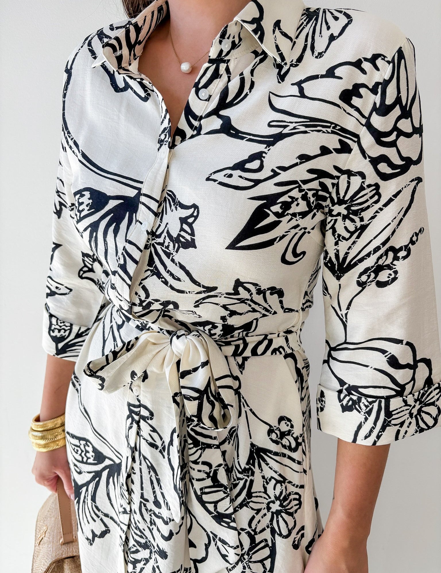 Printed Belted Midi Dress