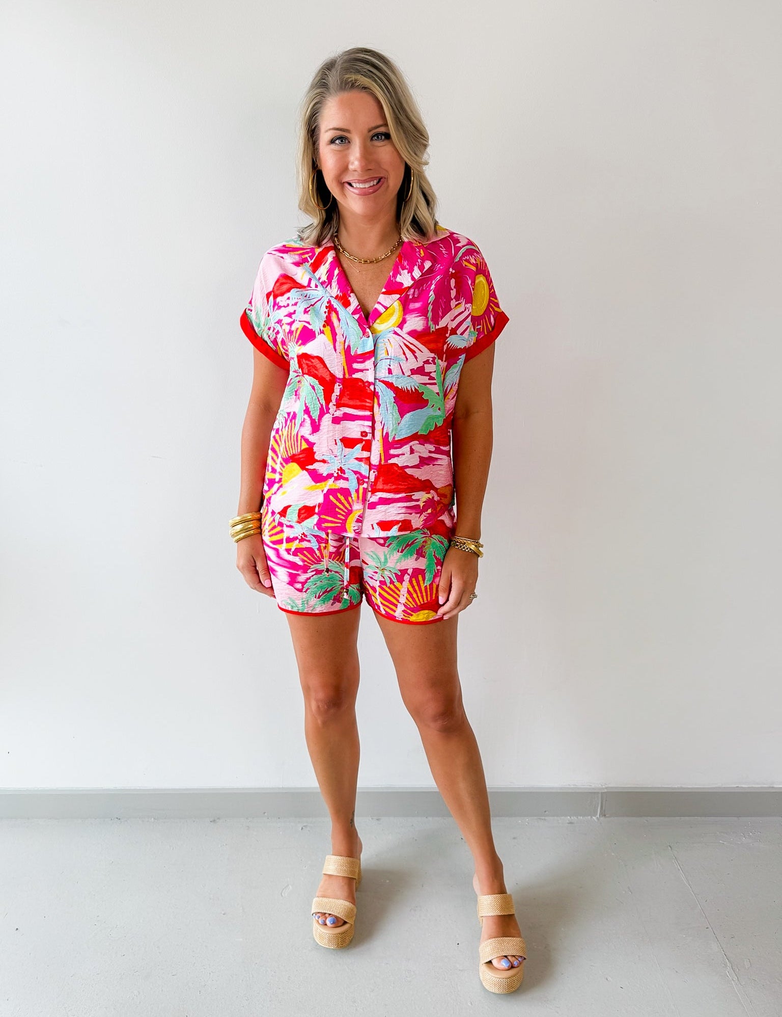 Printed Collared Shirt and Short Set